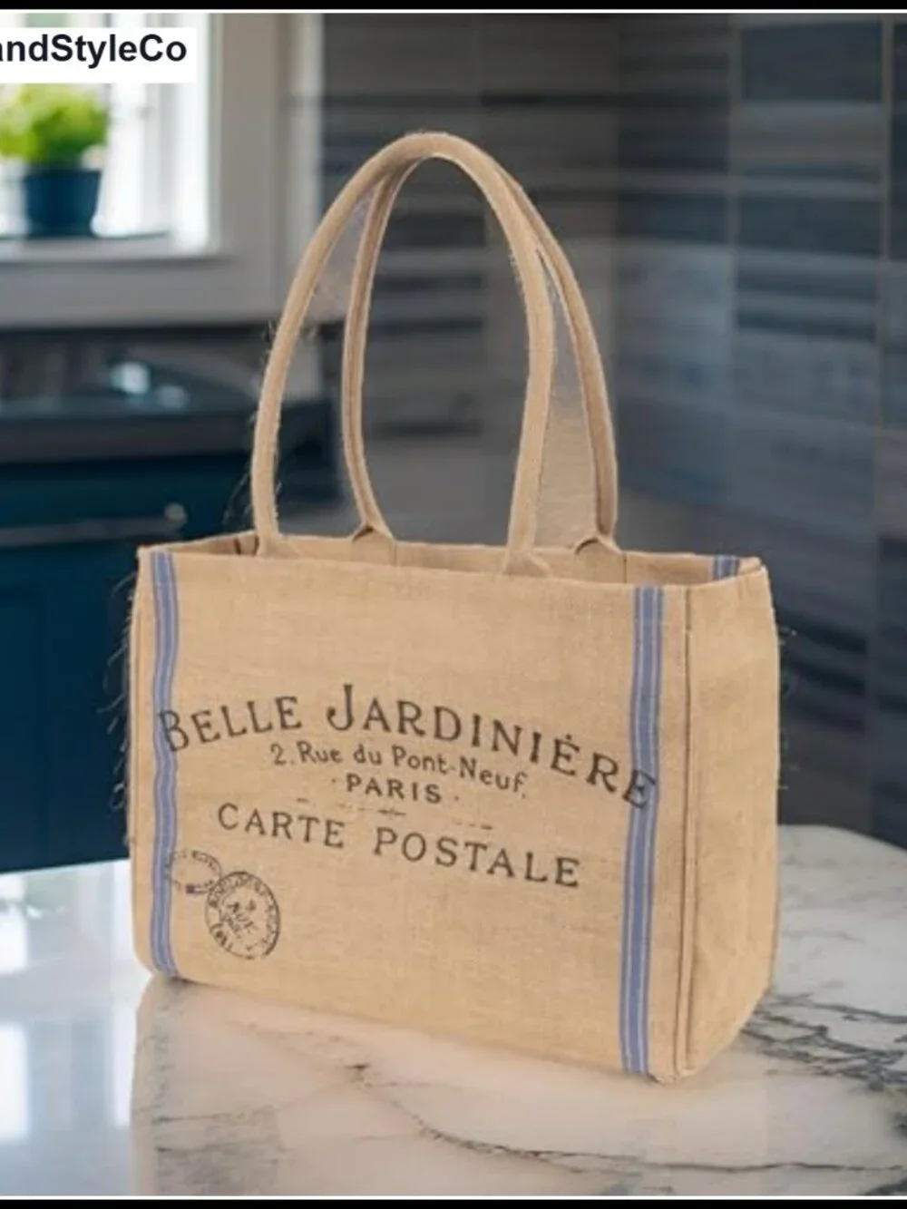 Jute Market Tote Bag with Handles Reusable Grocery Beach Bag